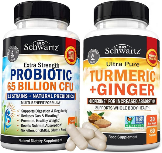 Organic Turmeric Curcumin, Ginger, and Probiotic Bundle - 1 Month Supply - BioSchwartz