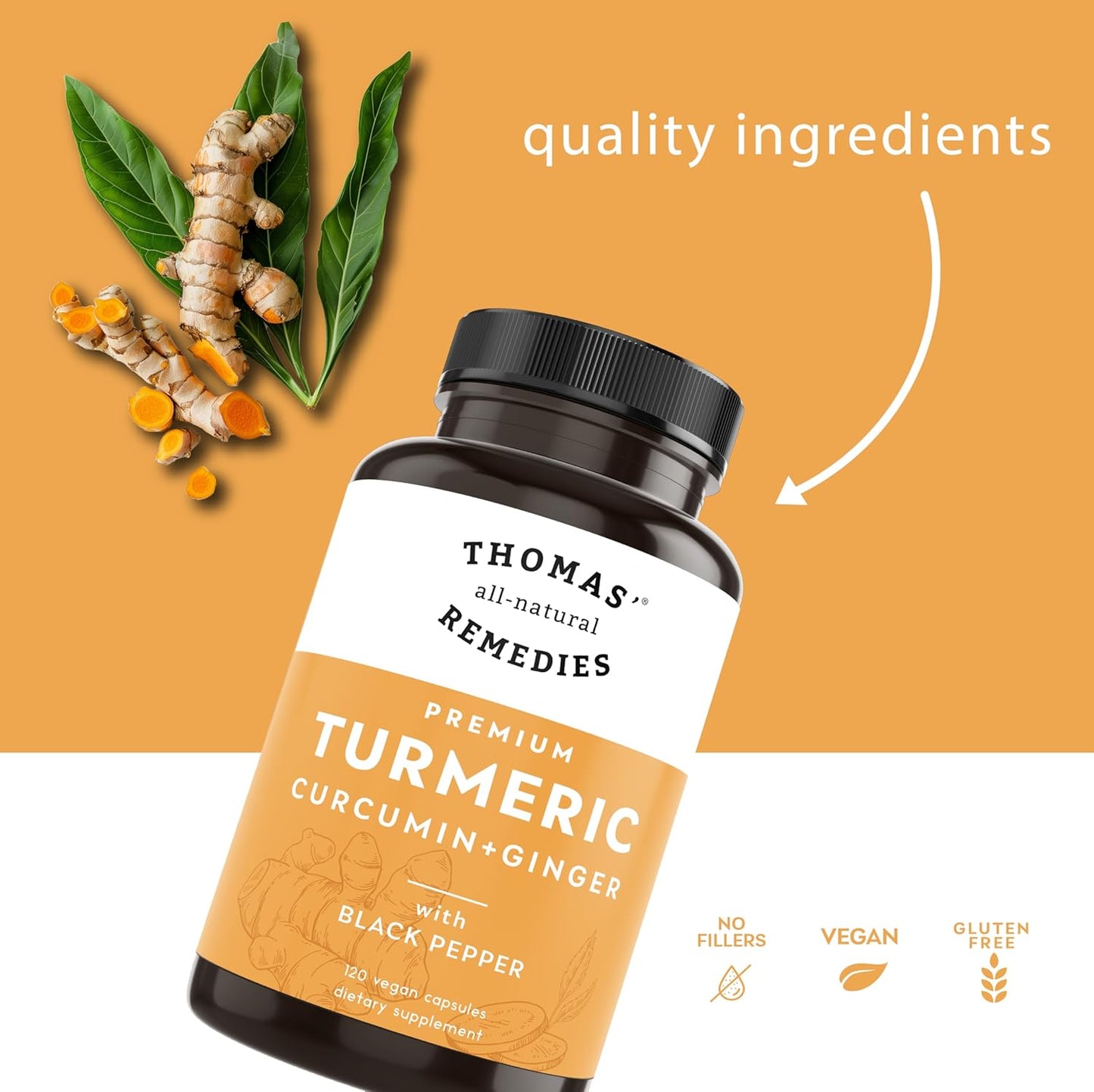 Organic Turmeric Curcumin & Ginger Supplement with Black Pepper - Joint Support - 95% Curcumin - Vegan - 120ct - BoostGo Australia
