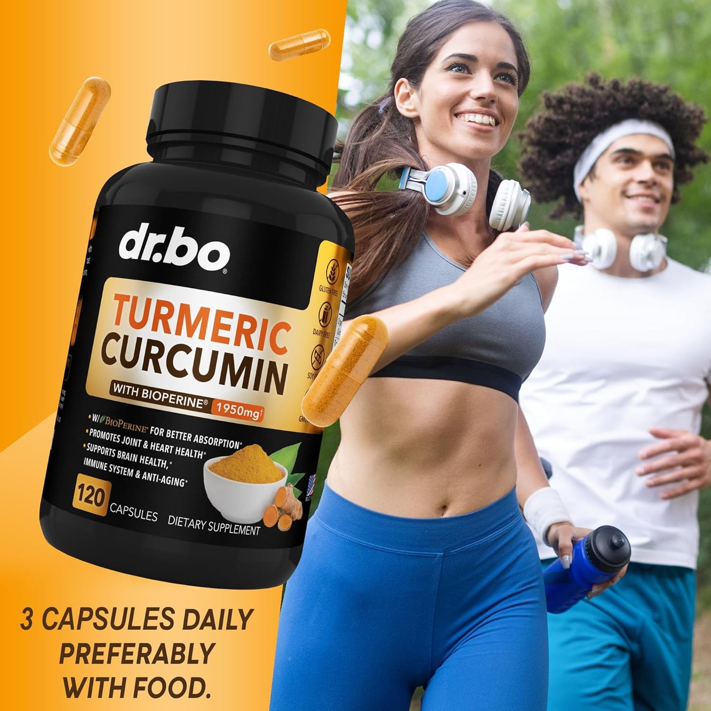 Organic Turmeric Curcumin & Ginger Supplement with BioPerine for Knee Support - 1950mg Capsules with Black Pepper - 120 Count