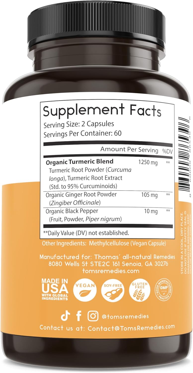 Organic Turmeric Curcumin & Ginger Supplement with Black Pepper - Joint Support - 95% Curcumin - Vegan - 120ct - BoostGo Australia