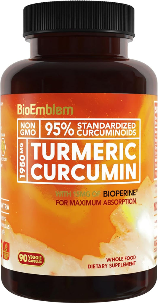 Organic Turmeric Curcumin Supplement with BioPerine for Joint & Heart Health | 95% Curcuminoids Extract | Non-GMO | 30-Day Supply