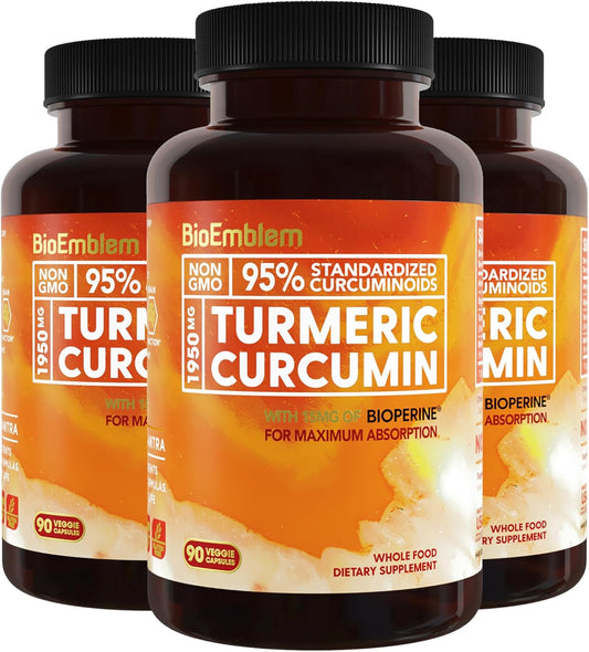 Organic Turmeric Curcumin Supplement with BioPerine for Joint & Heart Health | 95% Curcuminoids Extract | Non-GMO, California Made | 90-Day Supply