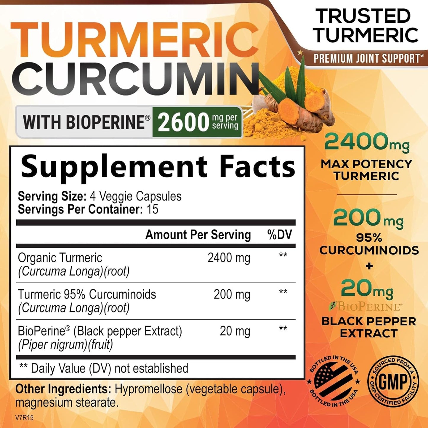 Organic Turmeric Curcumin Supplement with BioPerine for Joint Support - 2600mg Capsules - USA Bottled - Non-GMO Vegan Formula with Black Pepper - BoostGo Australia