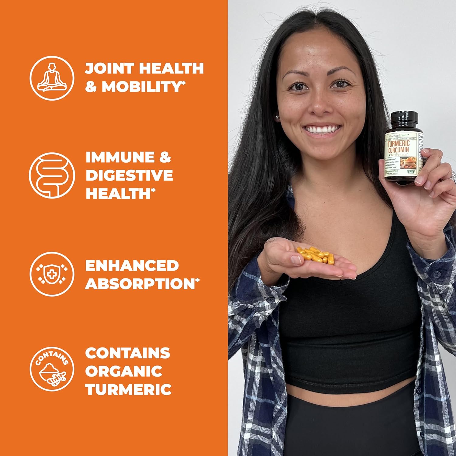 Organic Turmeric Curcumin Supplement with Bioperine for Joint Support - 1200mg Tumeric Root, 95% Curcuminoids, Non-GMO, Vegan - 2 Pack