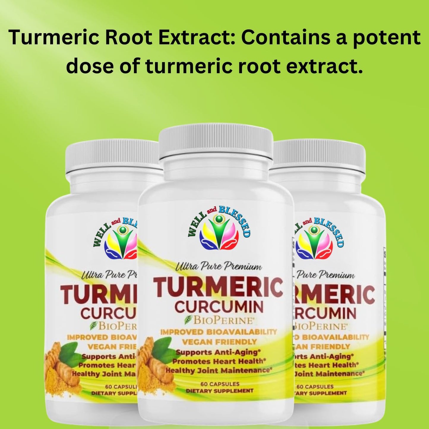 Organic Turmeric Curcumin Supplement with BioPerine - 60 Capsules - Vegan Friendly - Enhanced Absorption for Daily Joint and Heart Support