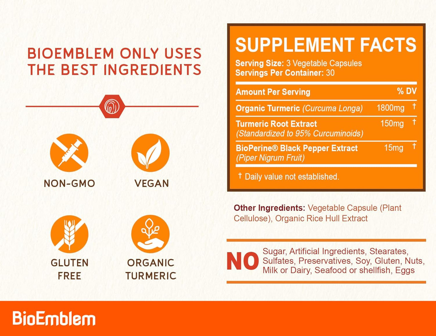 Organic Turmeric Curcumin Supplement with BioPerine for Joint & Heart Health | 95% Curcuminoids Extract | Non-GMO | 30-Day Supply