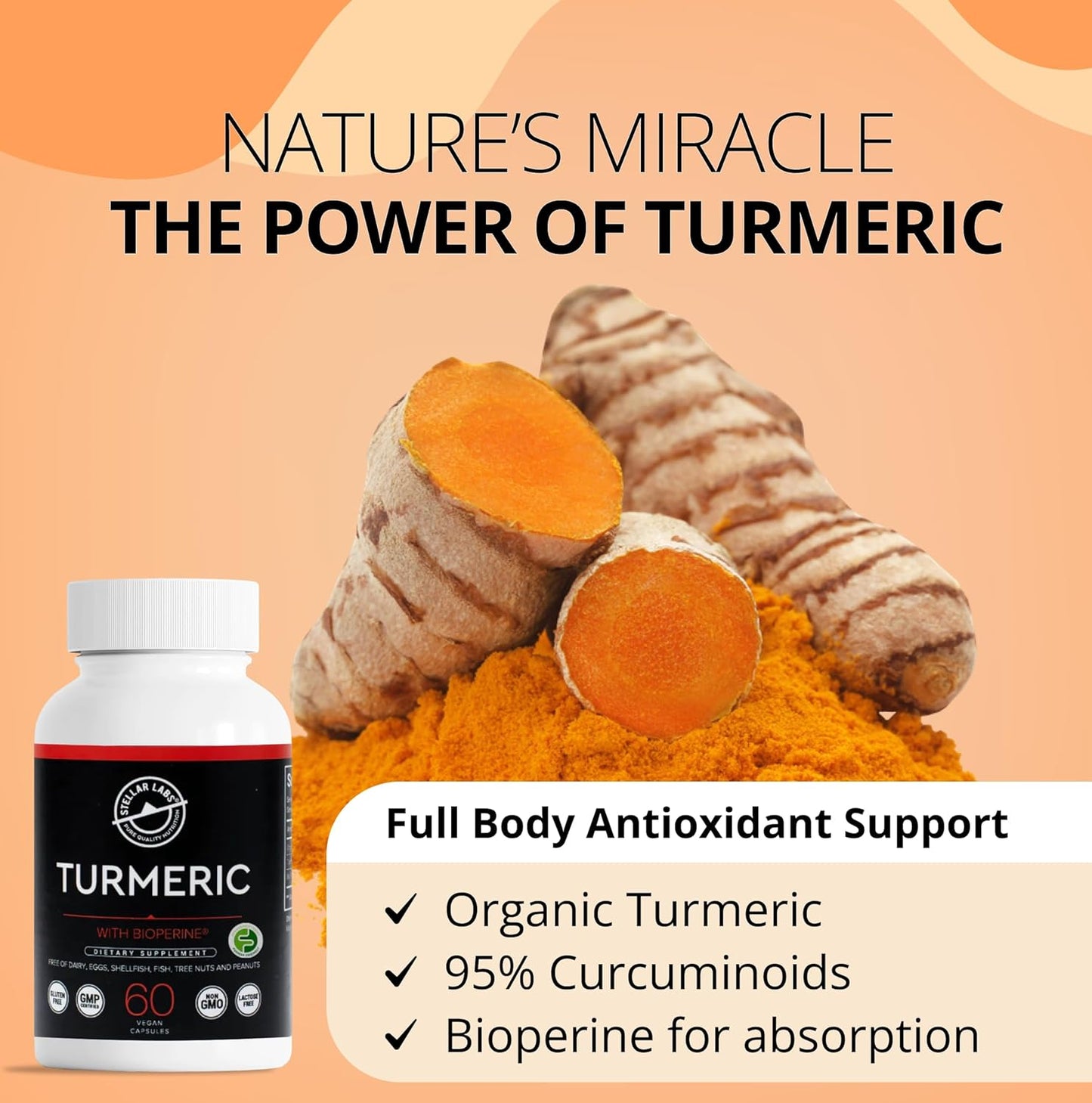 Organic Turmeric Curcumin Supplement with BioPerine for Daily Joint & Body Support - Vegan, Non GMO, Gluten Free - Extra Strength 1200mg