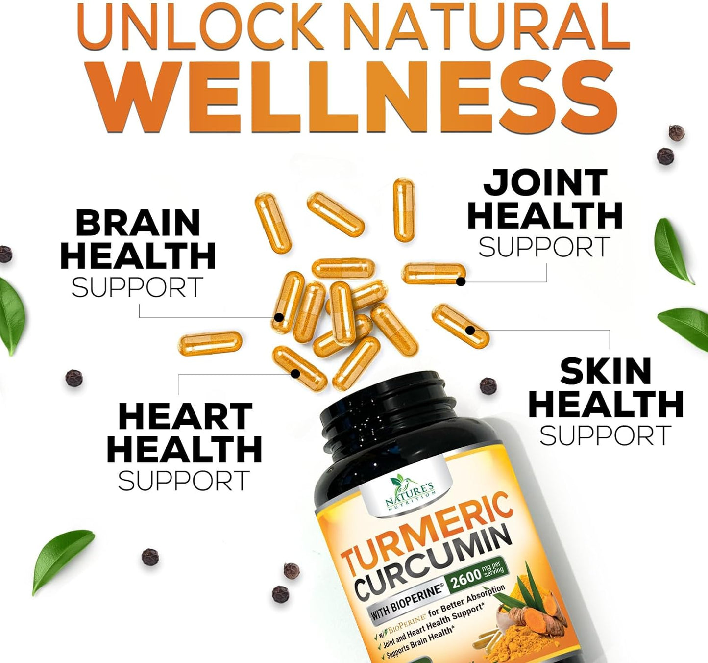 Organic Turmeric Curcumin Supplement with BioPerine for Joint Support - 2600mg Capsules - USA Bottled - Non-GMO Vegan Formula with Black Pepper - BoostGo Australia