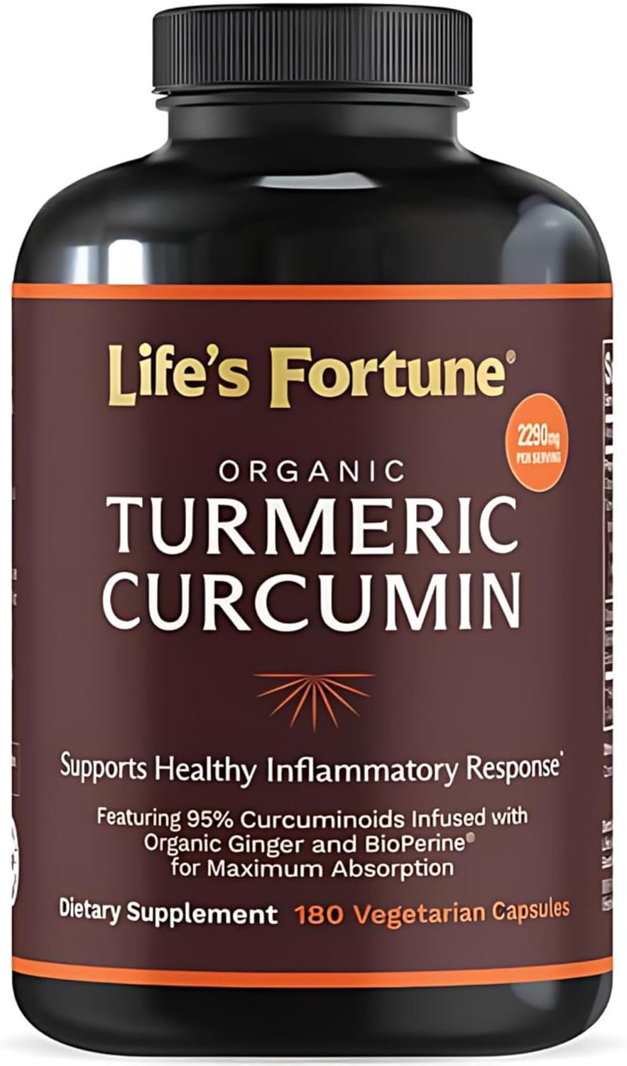 Organic Turmeric Curcumin Supplement with Black Pepper & Ginger, Enhanced Absorption for Joint & Immune Support - 180 Cap, 2250mg