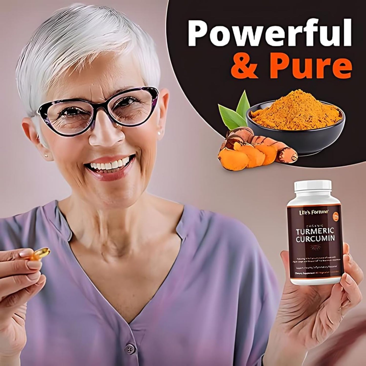 Organic Turmeric Curcumin Supplement with Black Pepper & Ginger, Enhanced Absorption for Joint & Immune Support - 180 Cap, 2250mg