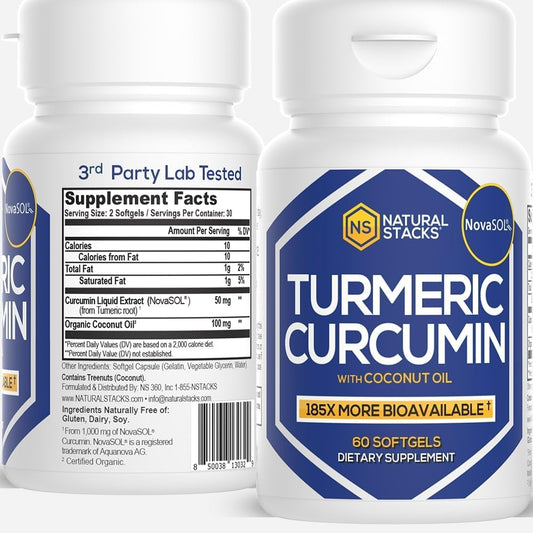 Organic Turmeric Curcumin Supplement with Coconut Oil for Joint, Heart, and Brain Health - 60 SoftGels