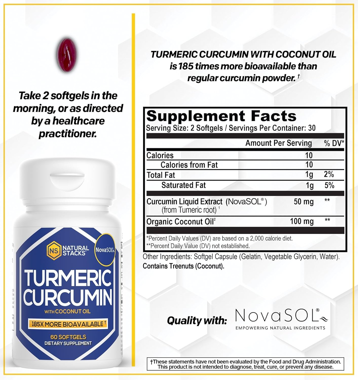 Organic Turmeric Curcumin Supplement with Coconut Oil for Joint, Heart, Brain Health - 60 SoftGels