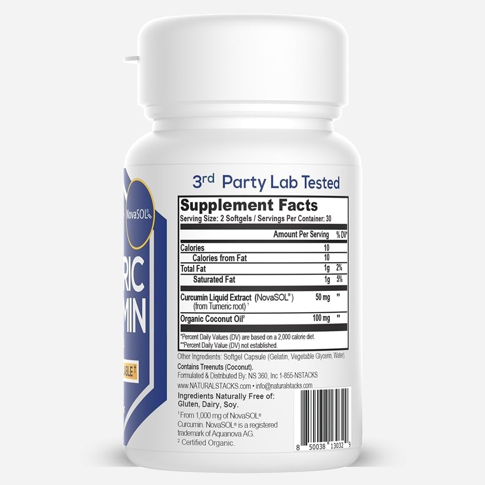 Organic Turmeric Curcumin Supplement with Coconut Oil for Joint, Heart, and Brain Health - 60 SoftGels