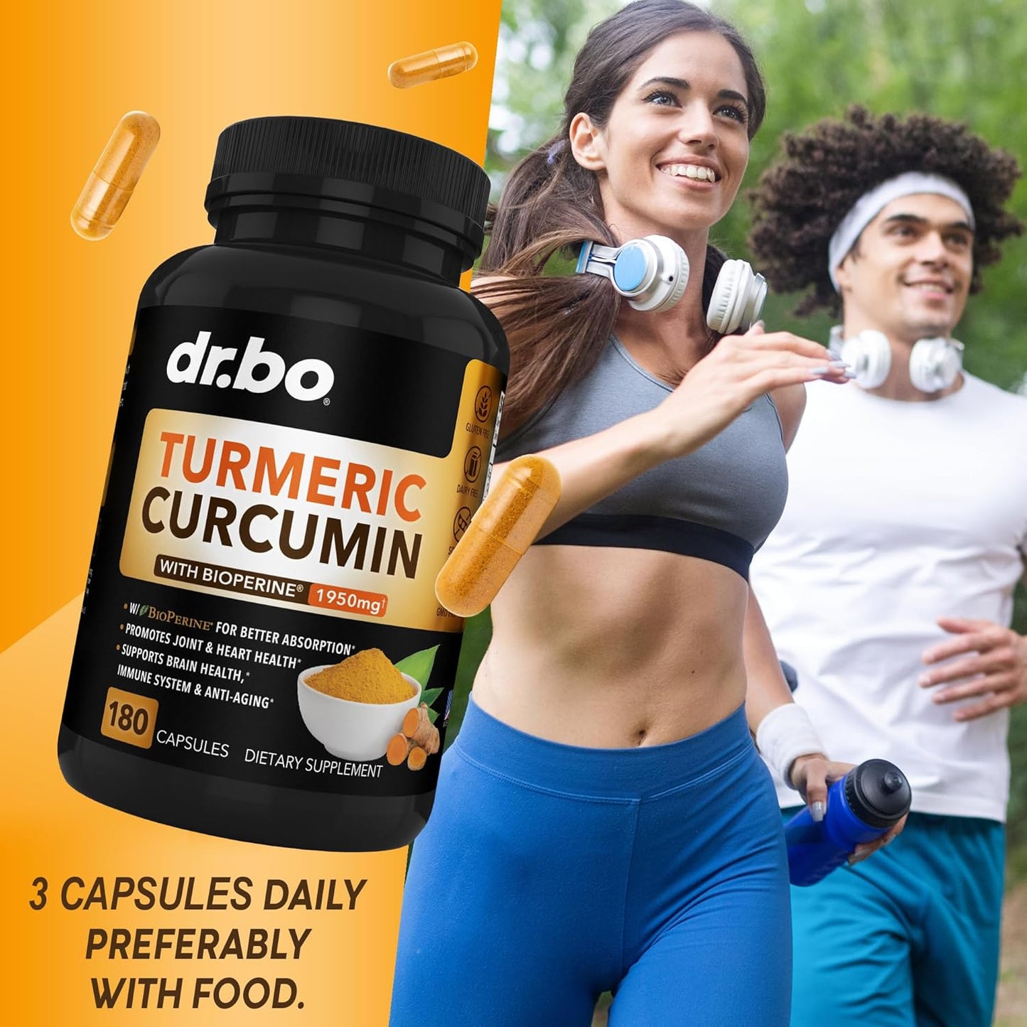 Organic Turmeric Curcumin with BioPerine & Ginger Capsules - 1950mg Knee Support Supplement with Black Pepper - 180 Pills - BoostGo Australia