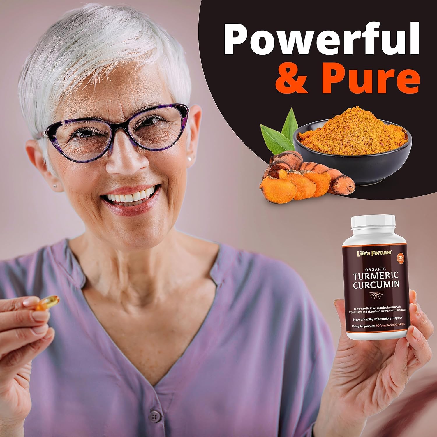 Organic Turmeric Curcumin with Black Pepper and Ginger - Enhanced Absorption, Extra Strength Supplement for Joint & Immune Support - Non-GMO, 90 Cap - 2250mg