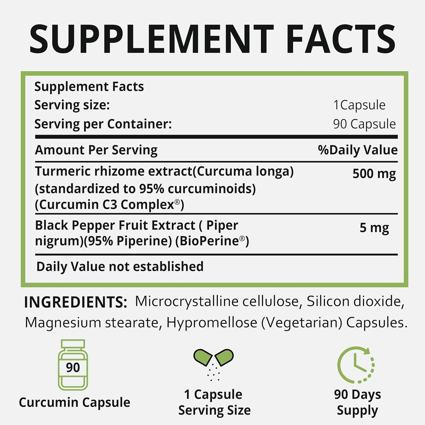 Organic Turmeric Curcumin with Black Pepper & Bioperine - 90 Capsules - Vitamins for Men and Women - Turmeric Supplement