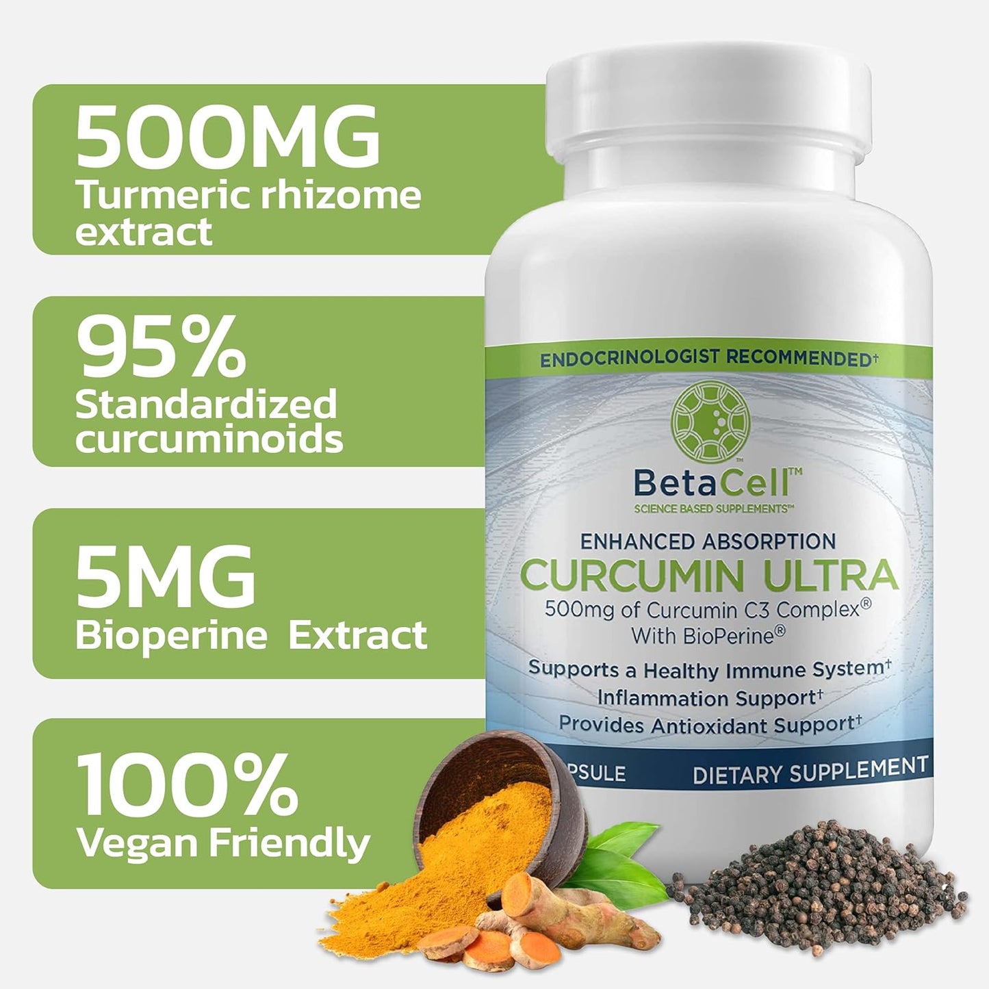 Organic Turmeric Curcumin with Black Pepper & Bioperine - 90 Capsules - Vitamins for Men and Women - Turmeric Supplement