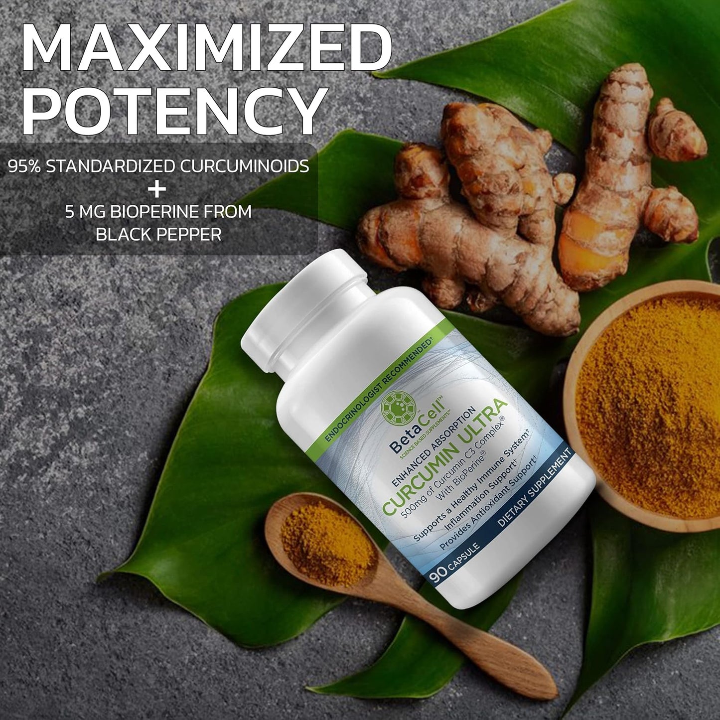 Organic Turmeric Curcumin with Black Pepper & Bioperine - 90 Capsules - Vitamins for Men and Women - Turmeric Supplement