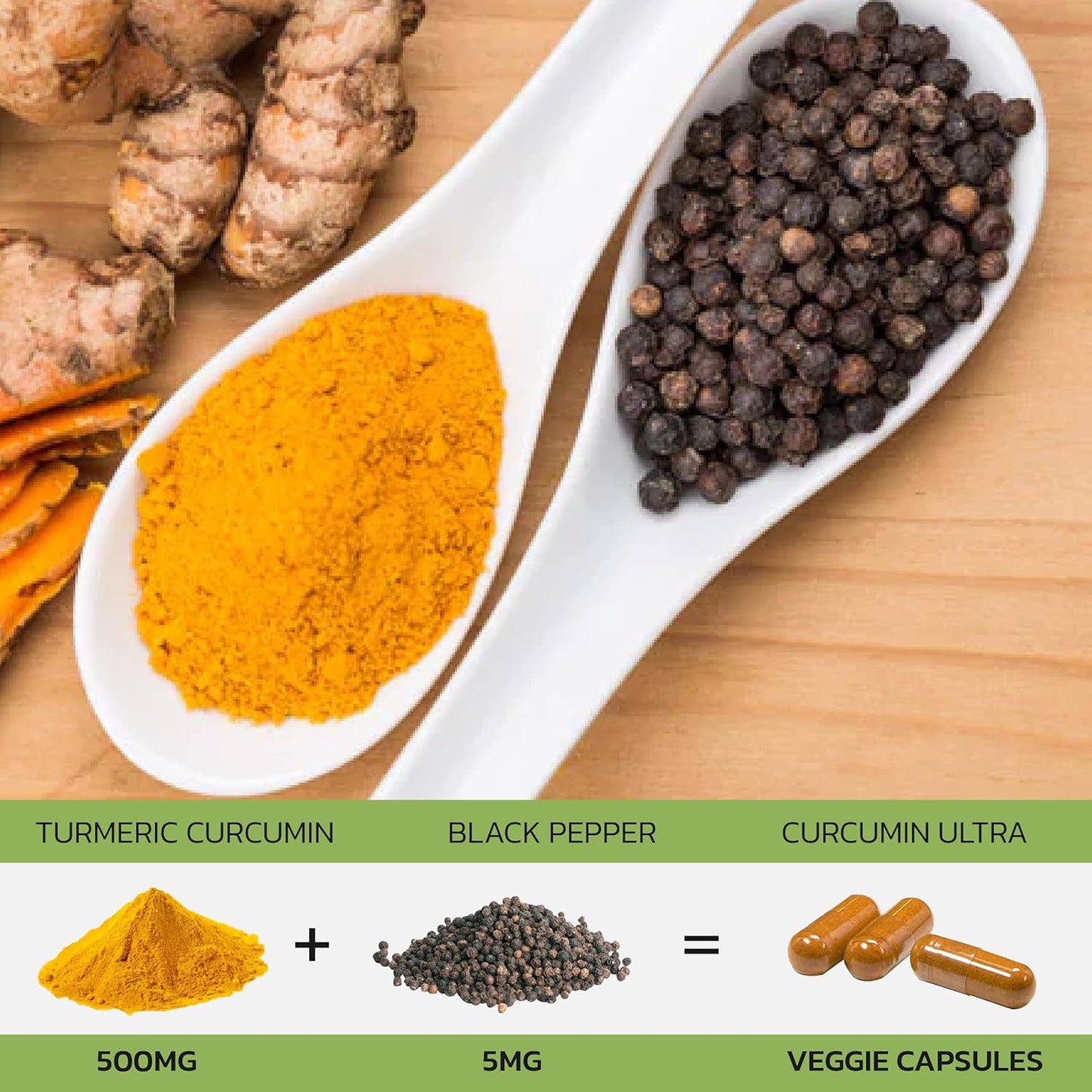 Organic Turmeric Curcumin with Black Pepper & Bioperine - 90 Capsules - Vitamins for Men and Women - Turmeric Supplement
