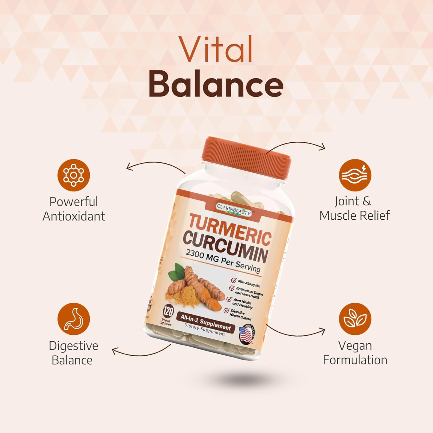 Organic Turmeric Curcumin with Ginger & BioPerine for Immunity & Joint Support - 120 Capsules USA Made