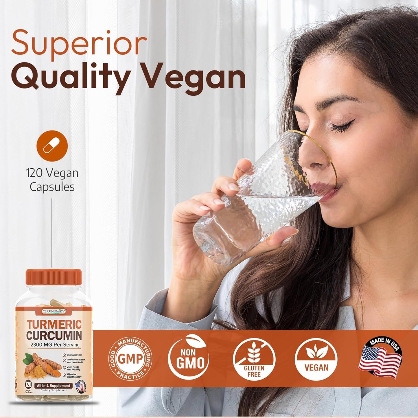 Organic Turmeric Curcumin with Ginger & BioPerine for Immunity & Joint Support - 120 Capsules USA Made