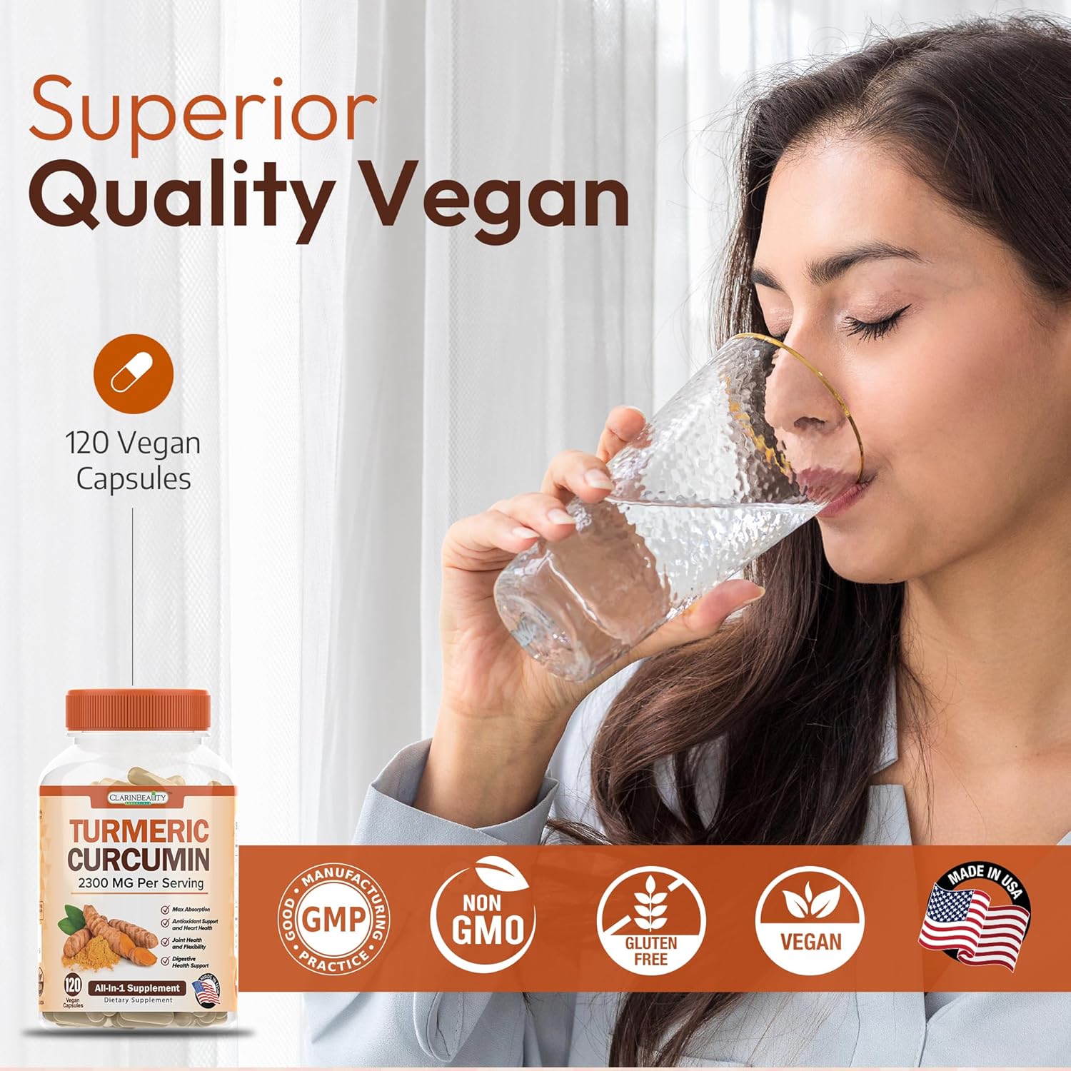 Organic Turmeric Curcumin with Ginger & BioPerine for Immunity & Joint Support - 120 Capsules USA Made