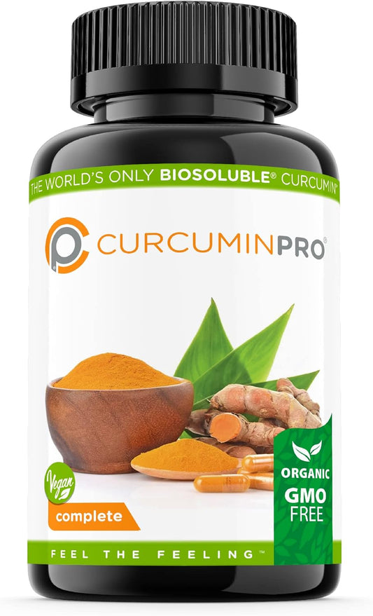 Organic Turmeric CurcuminPro Capsules for Joint & Muscle Support with BioSoluble Brown Rice Protein | Vegan | 60 Count