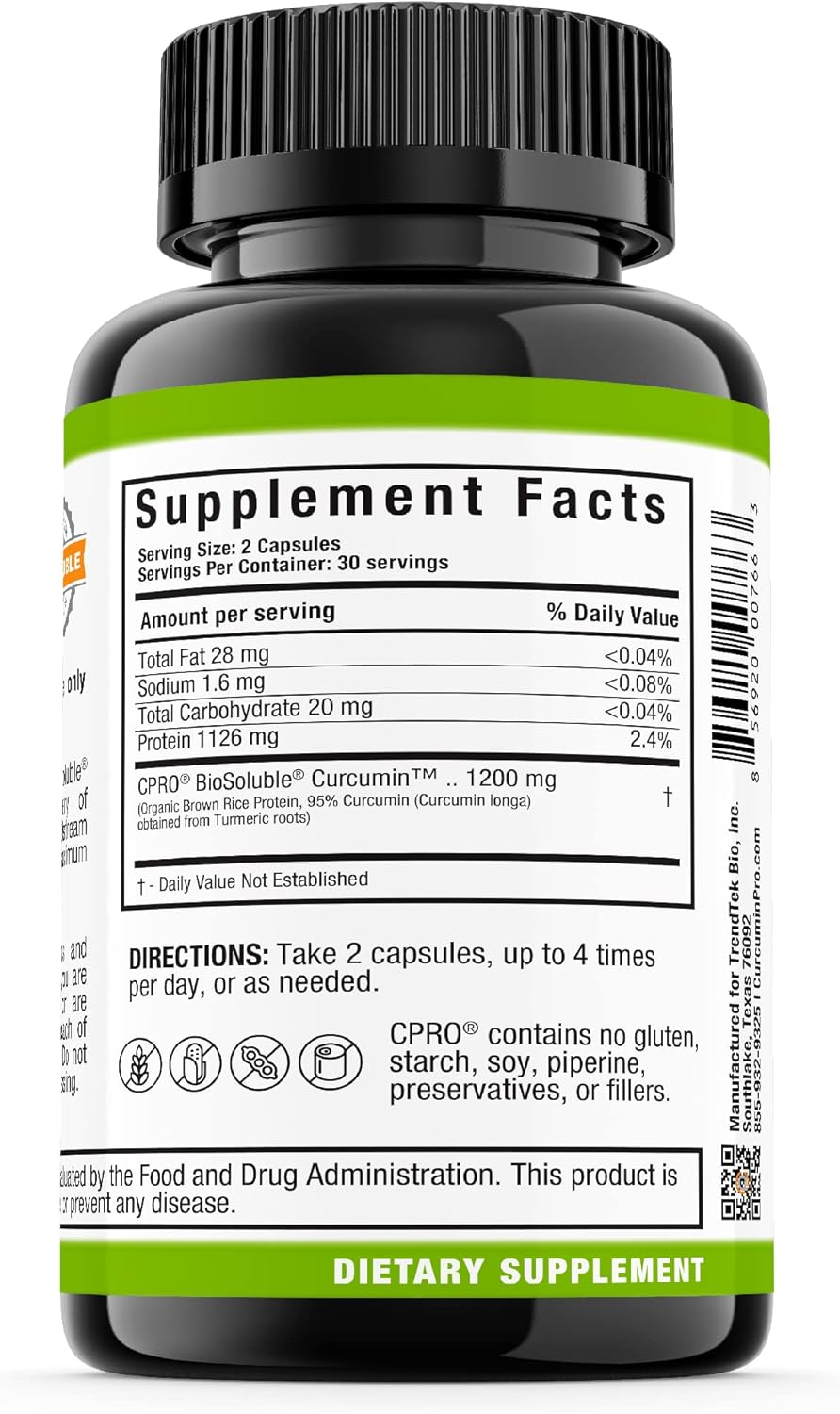 Organic Turmeric CurcuminPro Capsules for Joint & Muscle Support with BioSoluble Brown Rice Protein | Vegan | 60 Count