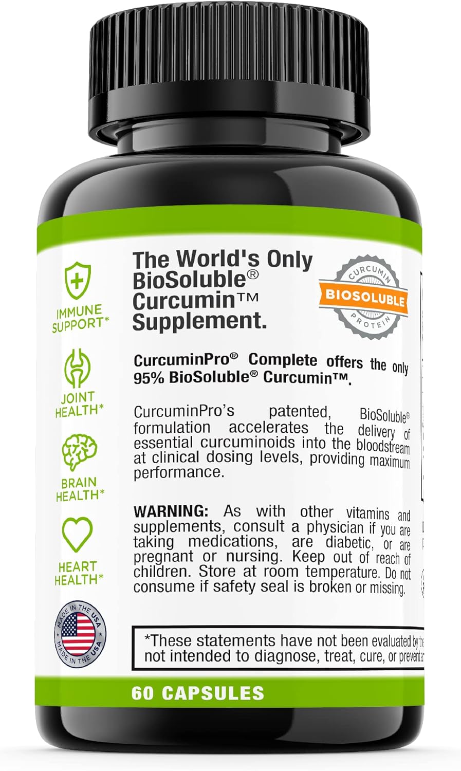 Organic Turmeric CurcuminPro Capsules for Joint & Muscle Support with BioSoluble Brown Rice Protein | Vegan | 60 Count