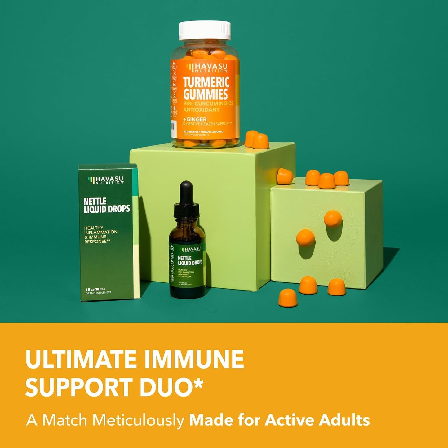 Organic Turmeric, Ginger, and Nettle Root Gummies & Drops for Metabolism, Prostate, Joint, & Immune Support - Non-GMO & Gluten-Free - 60 Gummies, 1 Fl Oz