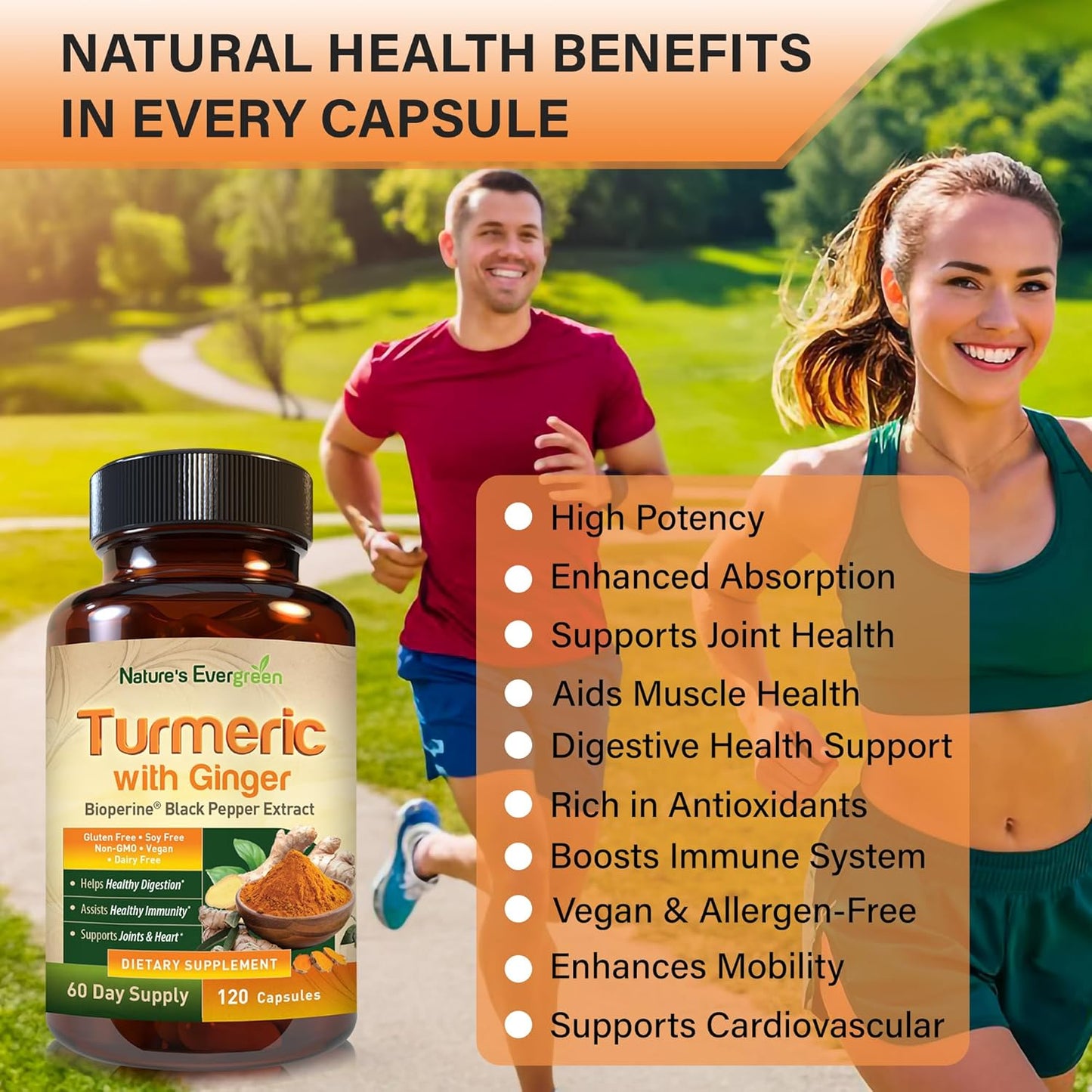 Organic Turmeric & Ginger Root Joint Support Supplement - 95% Curcuminoids - 120 Capsules with Black Pepper Extract
