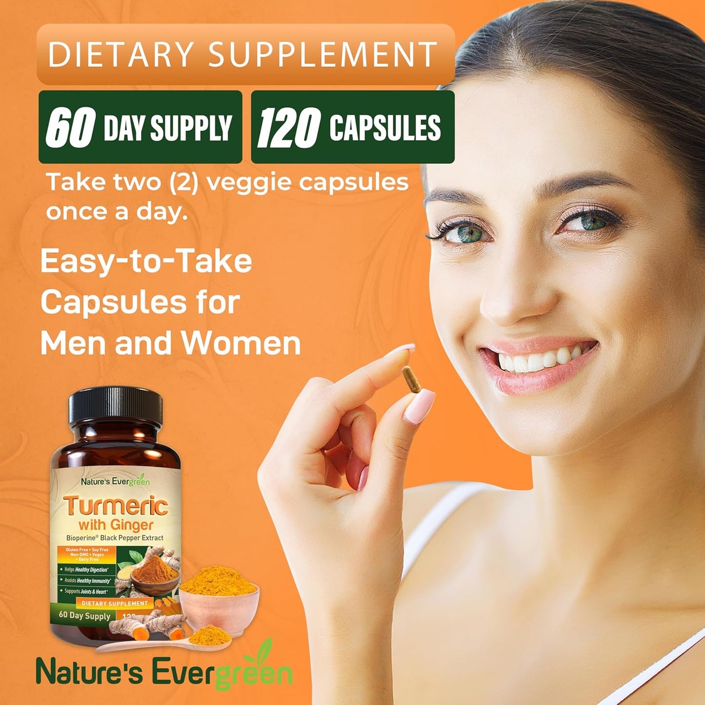 Organic Turmeric & Ginger Root Joint Support Supplement - 95% Curcuminoids - 120 Capsules with Black Pepper Extract