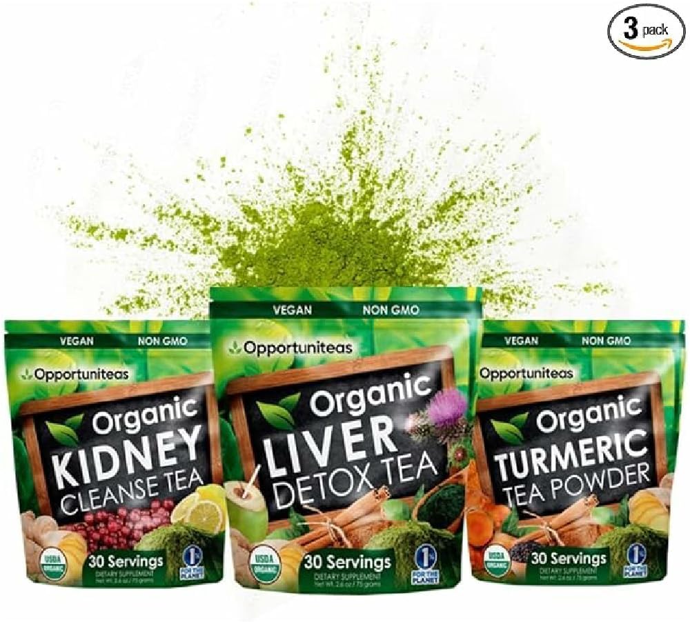 Organic Turmeric Matcha Green Tea Powder Bundle for Kidney and Liver Detox - Opportuniteas