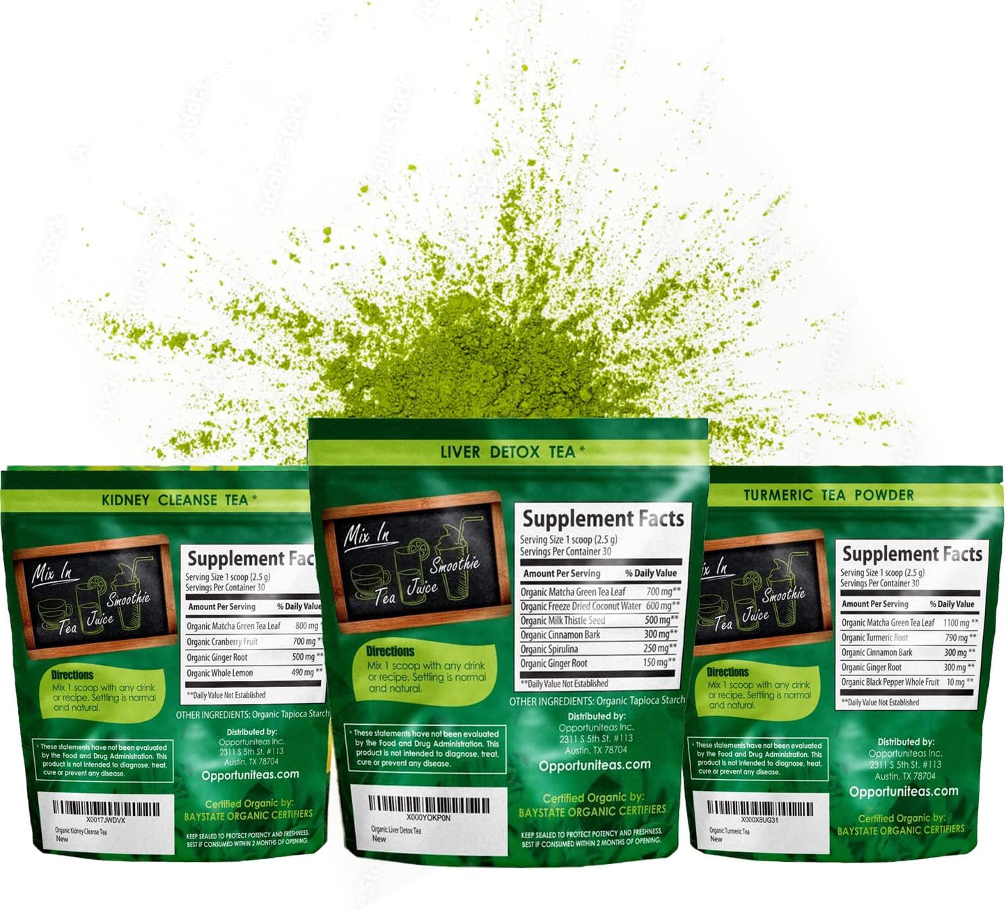 Organic Turmeric Matcha Green Tea Powder Bundle for Kidney and Liver Detox - Opportuniteas