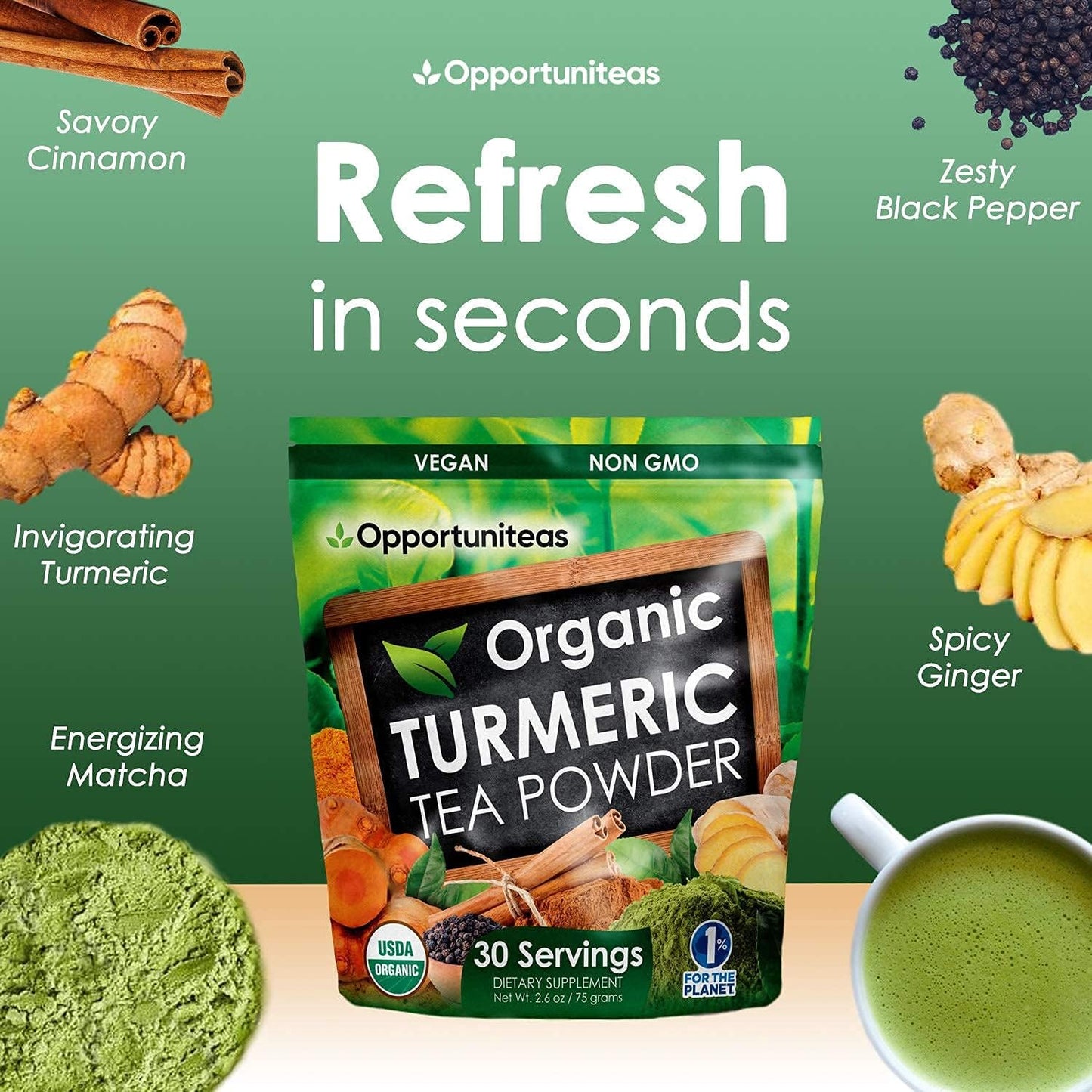 Organic Turmeric Matcha Green Tea Powder Bundle for Kidney and Liver Detox - Opportuniteas