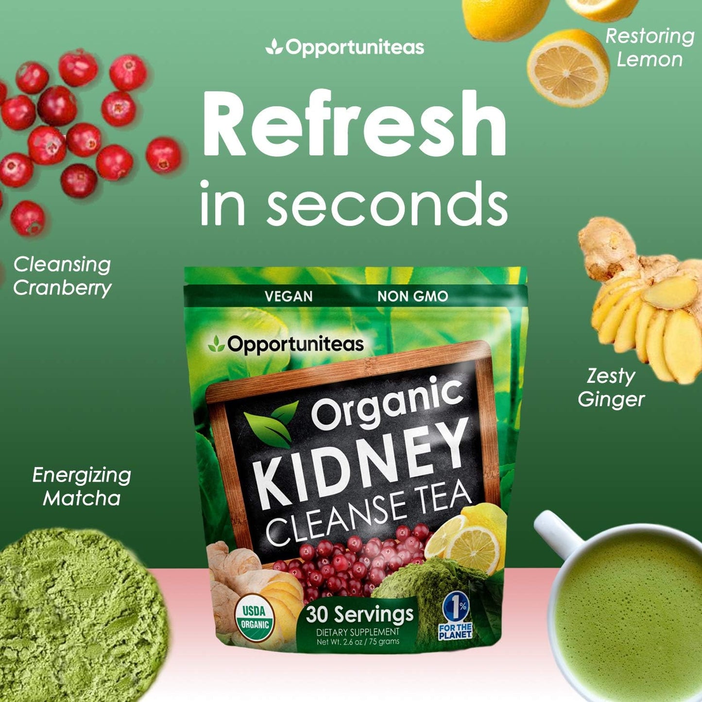 Organic Turmeric Matcha Green Tea Powder Bundle for Kidney and Liver Detox - Opportuniteas