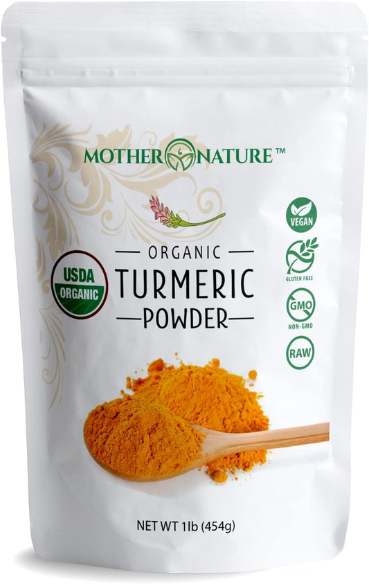 Organic Turmeric Powder with Curcumin - 1lb, 16oz - Joint Discomfort Relief, Anti-Inflammatory, Antioxidant - Vegan, Gluten-Free, Non-GMO, Dairy-Free - Mother Nature Organics Superfood