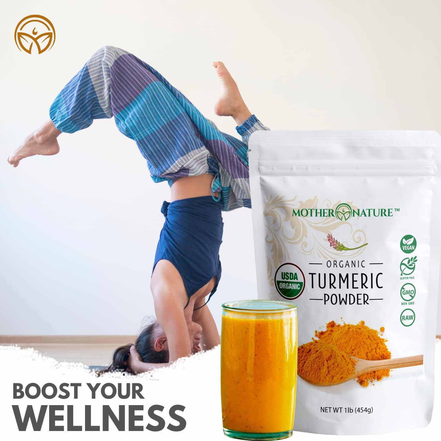 Organic Turmeric Powder with Curcumin - 1lb, 16oz - Joint Discomfort Relief, Anti-Inflammatory, Antioxidant - Vegan, Gluten-Free, Non-GMO, Dairy-Free - Mother Nature Organics Superfood