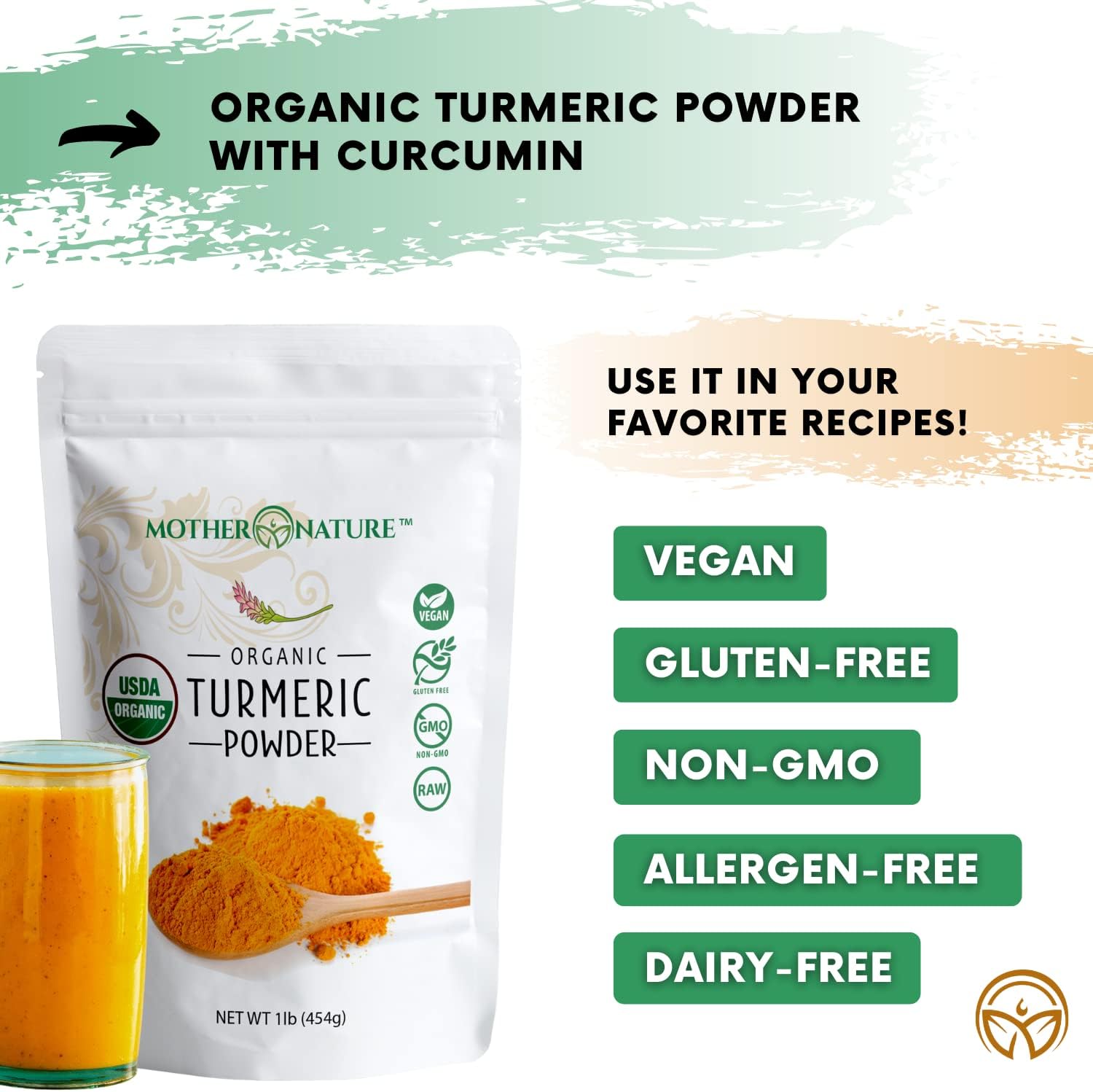 Organic Turmeric Powder with Curcumin - 1lb, 16oz - Joint Discomfort Relief, Anti-Inflammatory, Antioxidant - Vegan, Gluten-Free, Non-GMO, Dairy-Free - Mother Nature Organics Superfood