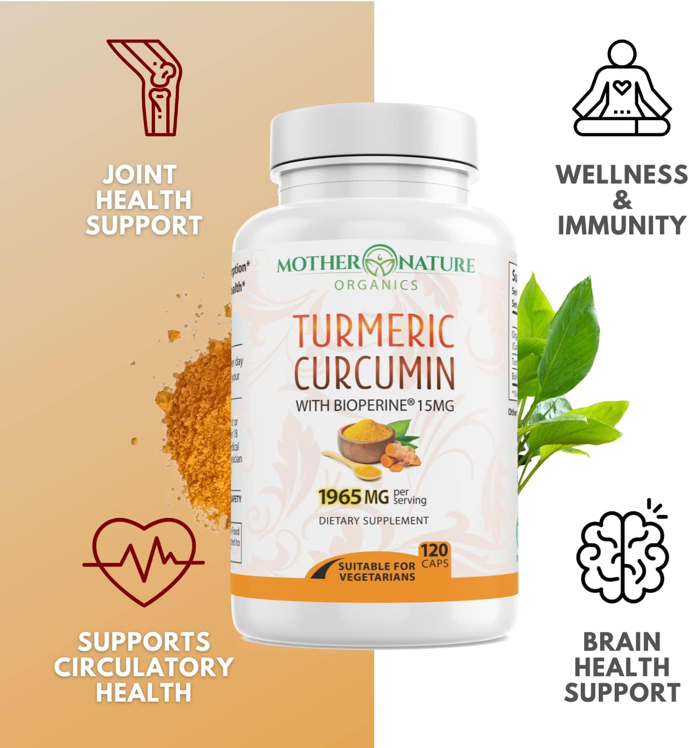 Organic Turmeric Powder with Curcumin - 1lb, 16oz - Joint Discomfort Relief, Anti-Inflammatory, Antioxidant - Vegan, Gluten-Free, Non-GMO, Dairy-Free - Mother Nature Organics Superfood
