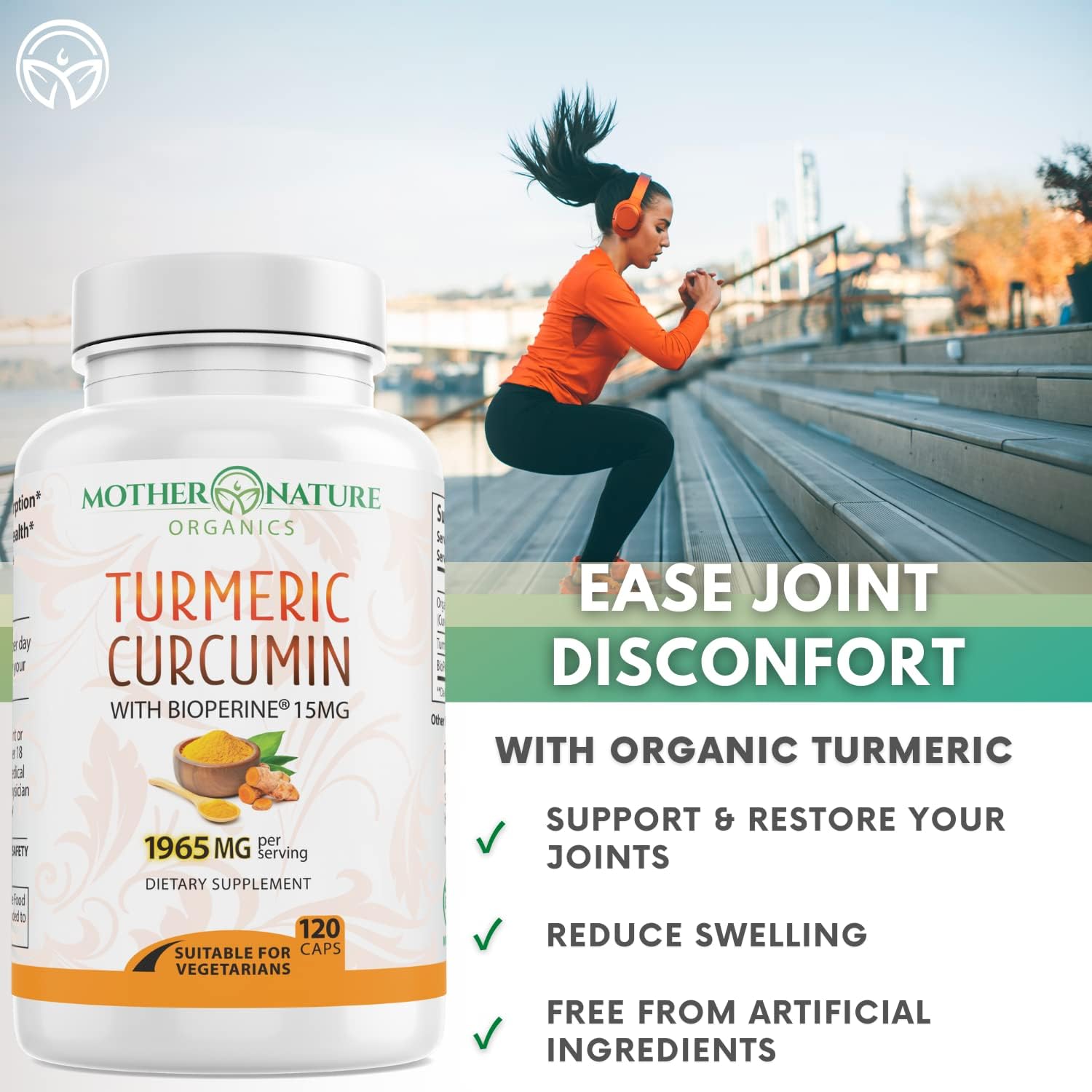Organic Turmeric Powder with Curcumin - 1lb, 16oz - Joint Discomfort Relief, Anti-Inflammatory, Antioxidant - Vegan, Gluten-Free, Non-GMO, Dairy-Free - Mother Nature Organics Superfood