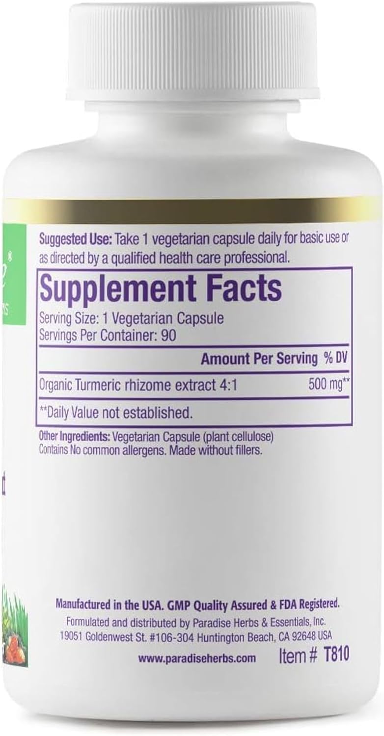 Organic Turmeric Rhizome Extract Capsules - Active Whole Spectrum, Super Potent, Ultra Pure, Vegan - 90 Capsules