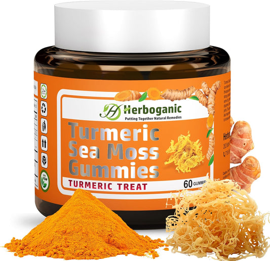 Organic Turmeric Sea Moss Gummies - Herbal Supplement for Skin & Energy Support with Sea Moss, Boost Immunity - 60 Gummies