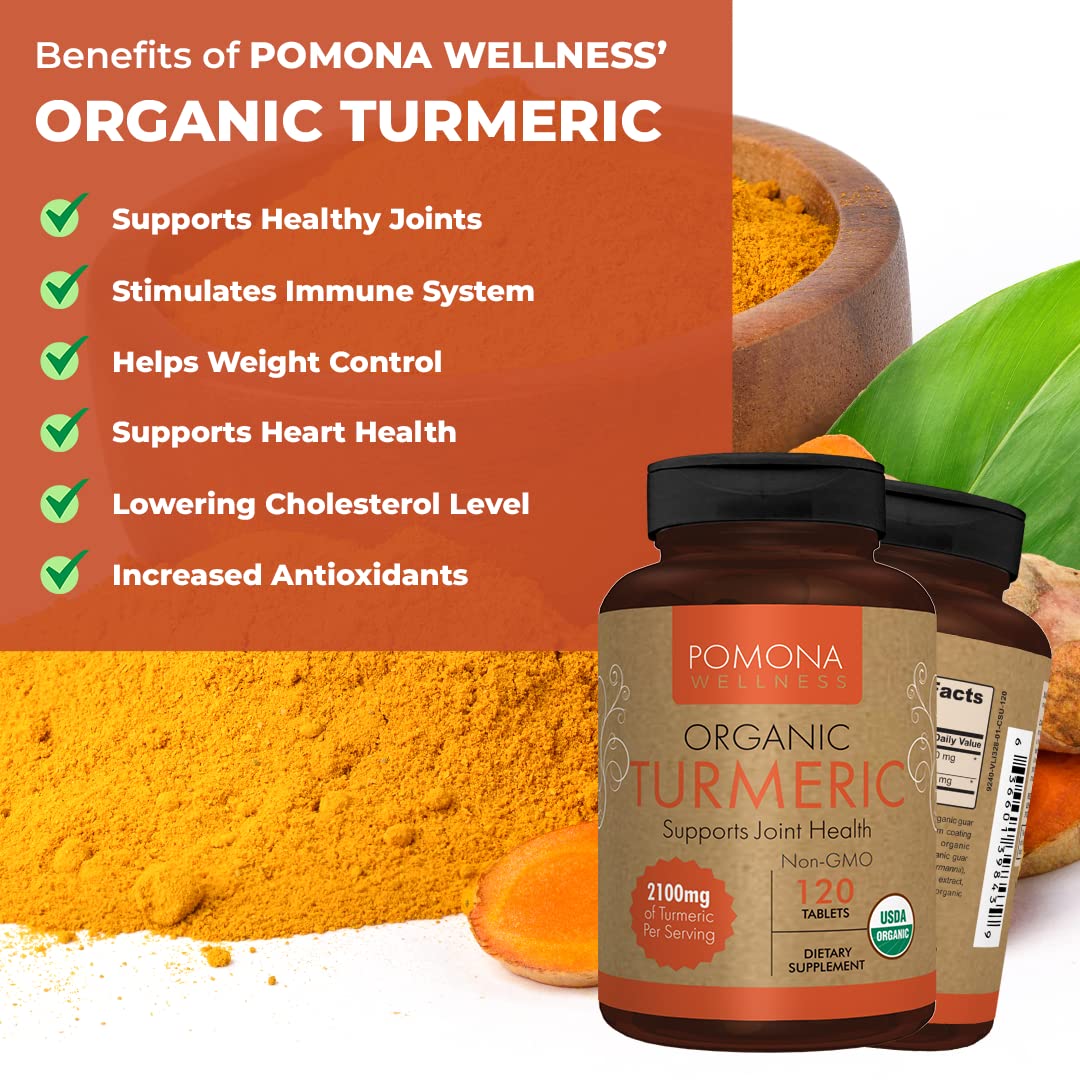 Organic Turmeric Supplement 2100mg with Curcumin & Black Pepper for Joint Support, Immunity, Inflammation - USDA Organic, Non-GMO, Vegan - 120 Tablets x2 Pack, Orange Flavor - BoostGo Australia