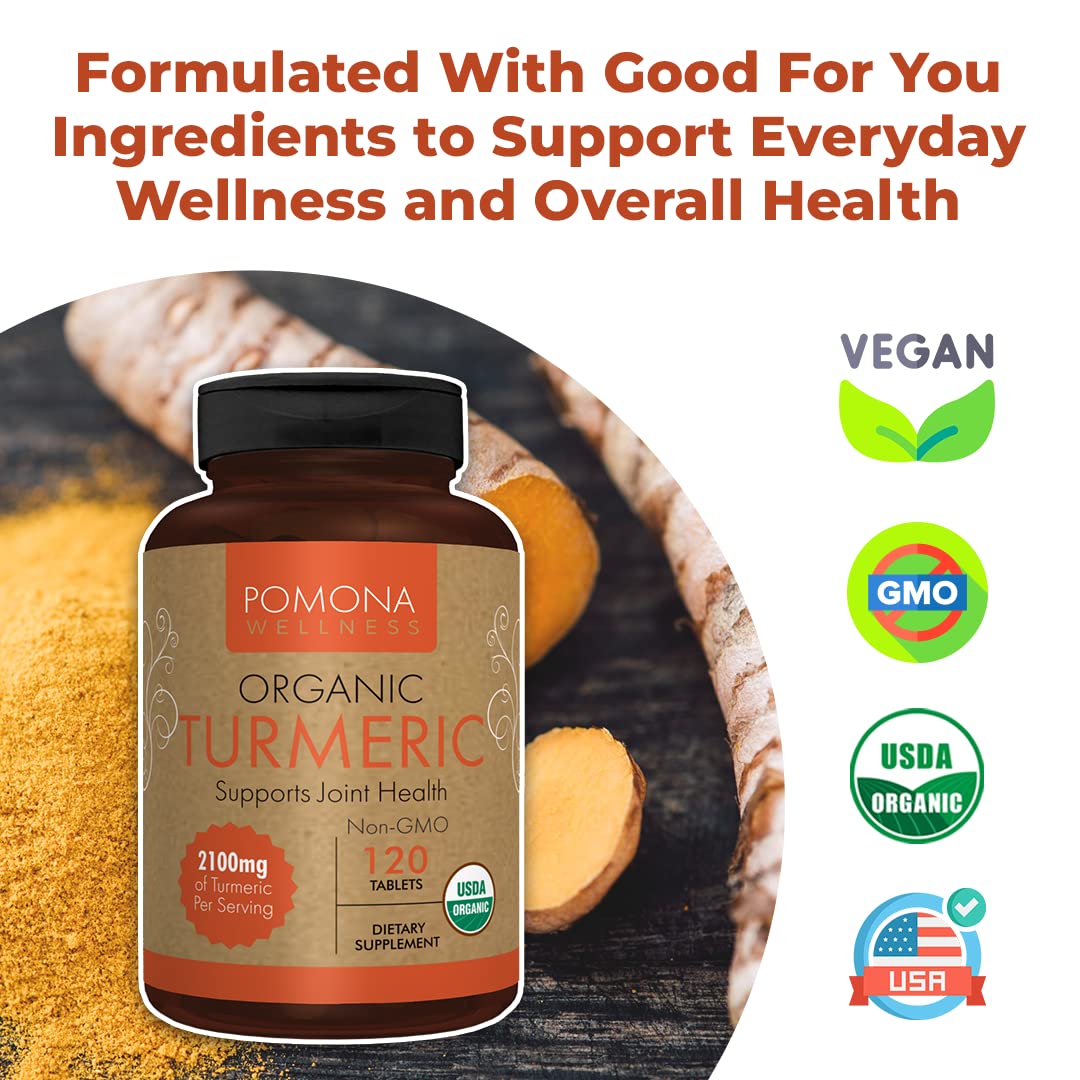 Organic Turmeric Supplement 2100mg with Curcumin & Black Pepper for Joint Support, Immunity, Inflammation - USDA Organic, Non-GMO, Vegan - 120 Tablets x2 Pack, Orange Flavor - BoostGo Australia