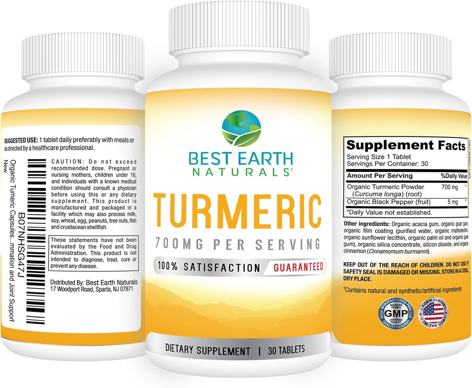 Organic Turmeric with Black Pepper for Maximum Absorption - Herbal Supplements - 30 Day Supply by Best Earth Naturals