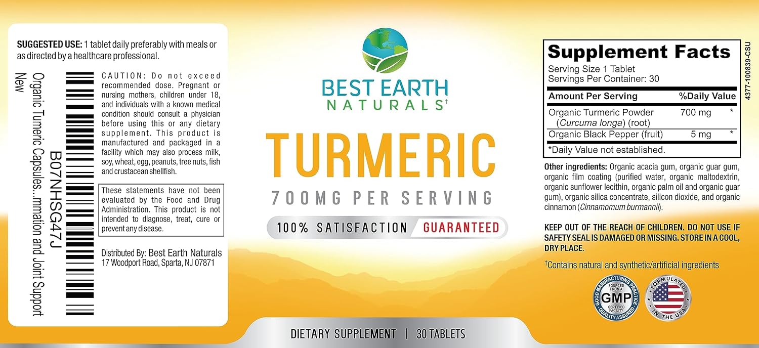 Organic Turmeric with Black Pepper for Maximum Absorption - Herbal Supplements - 30 Day Supply by Best Earth Naturals