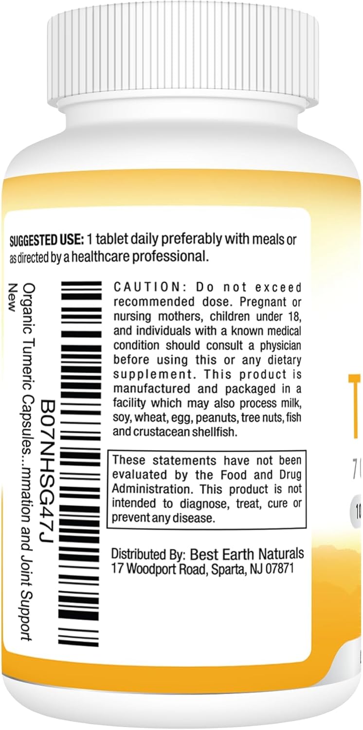 Organic Turmeric with Black Pepper for Maximum Absorption - Herbal Supplements - 30 Day Supply by Best Earth Naturals