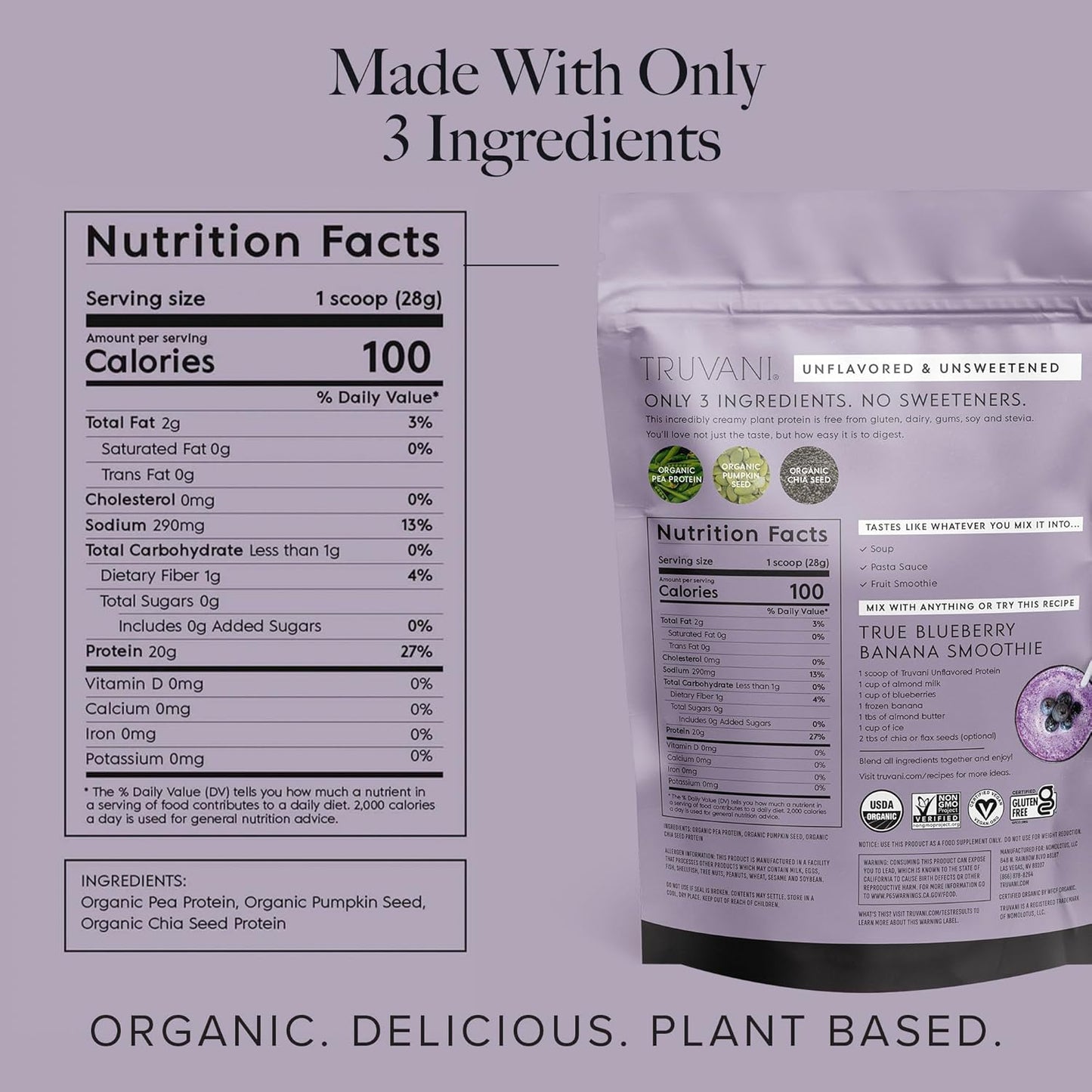 Organic Unflavored Vegan Pea Protein Powder - 20g Plant Based Protein | Keto | Gluten & Dairy Free | No Sugar - 20 Servings - BoostGo Australia