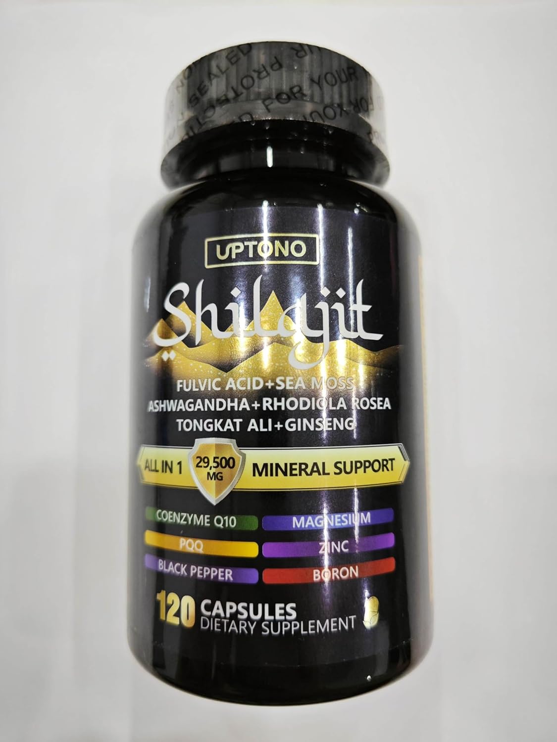 Organic UPTONO Shilajit Himalayan Capsules with Ashwagandha & Ginseng - 119 High-Potency Capsules for Men and Women
